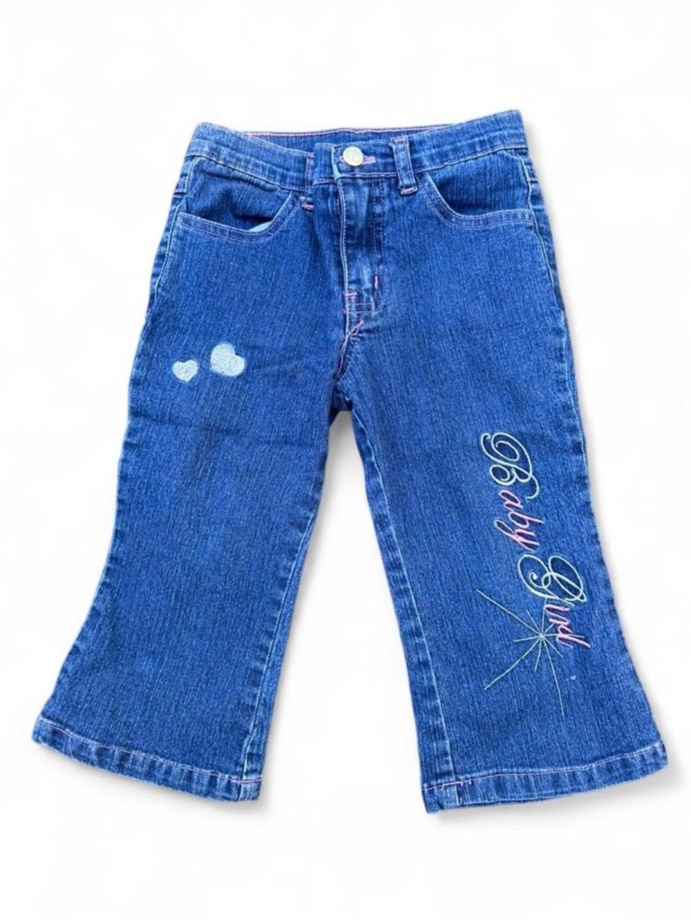 Y2K embroidered flare jeans 4T 💕 sparkly star denim kids 2000s Vtg cotton 90s